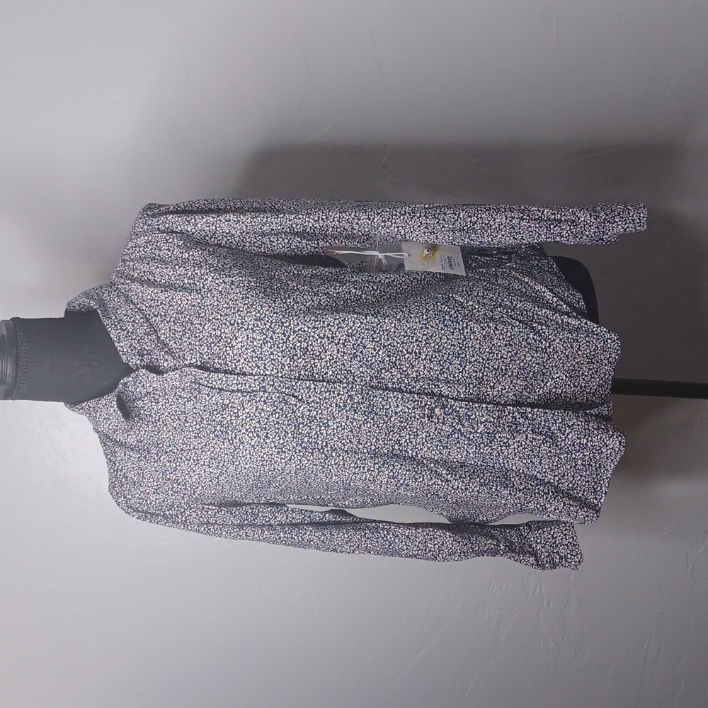 LC Lauren Conrad Petites Blue White Floral‎ Button Down Shirt PM Cotton Rayon